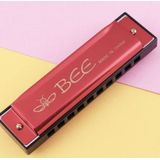 BEE 10-holes Dual-Tones C Tone brace mond harmonica (rood)