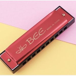 BEE 10-holes Dual-Tones C Tone brace mond harmonica (rood)
