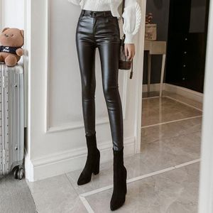 Frosted Matte Stretch Skinny High-waisted Broek (Kleur: Zwart Dun Fluweel Formaat:XL)