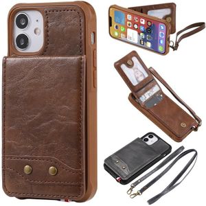 Verticale Flip Wallet Schokvrije achterkant beschermhoes met houder & kaartslots & Lanyard & Foto's Frames Voor iPhone 12 mini(Koffie)