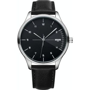 Yazole 502 Arabische cijfers Heren Business Watch Fashion Quartz horloge (zilver Shell Black Lade Black Belt)