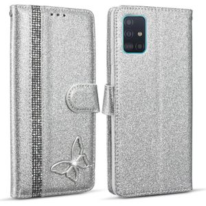 For Samsung Galaxy A51/A71 Glitter Powder Butterfly Leather Phone Case(Silver)