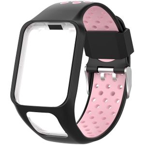 Voor TomTom Spark runner 2/3 riem universeel model twee kleuren siliconen vervangende armband (zwart roze)