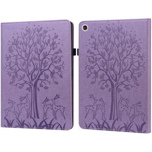 Voor Huawei MatePad T 10S 10.1 Inch / T 10 9.7 Inch Tree & Deer Pattern Pressed Printing Leren Tablet Case (Purple)