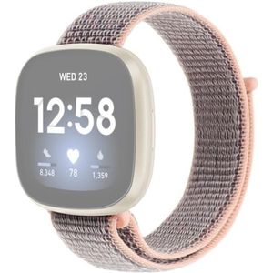 Voor Fitbit Versa 3 nylon loop vervangende band watchband (Roze Zand)