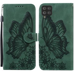 Voor Samsung Galaxy A12 5G Retro Skin Voel vlinders in relif horizontale flip lederen hoes met Holder & Card Slots & Wallet(Groen)