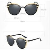 P0824 Women Fashion Retro Round Metal Frame UV400 Gepolariseerde zonnebril(Bruin)