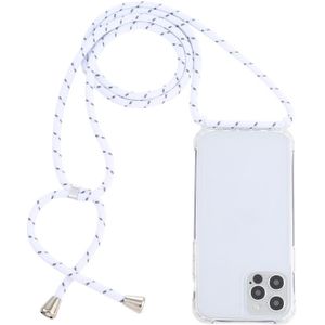 Transparante Acryl Airbag Schokbestendige Telefoon Beschermende Case met Lanyard voor iPhone 13 Pro (White Gray Rough Grain)