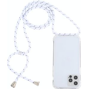 Transparante Acryl Airbag Schokbestendige Telefoon Beschermende Case met Lanyard voor iPhone 13 Pro (White Gray Rough Grain)