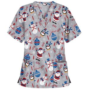 Kerst print korte mouwen zak T-shirt verpleegster uniform (kleur: 8 Grootte: L)