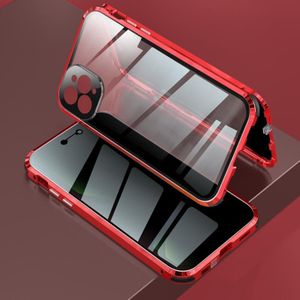 Schokbestendige anti-glurend magnetisch metalen frame Dubbelzijdige tempered glass case voor iPhone 11 Pro Max(Rood)