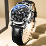 OLEVS 2871 heren multifunctioneel sport chronograaf lichtgevend quartz horloge (zwart + zilver)