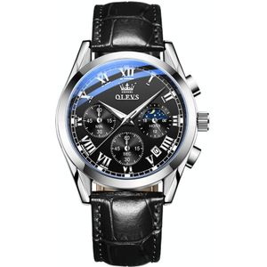 OLEVS 2871 heren multifunctioneel sport chronograaf lichtgevend quartz horloge (zwart + zilver)