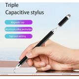 AT-32 3-in-1 Precision Sucker Capacitieve Pen + Geleidende Doek Kop + Handschrift Handtekening Pen Mobiele Telefoon Touchscreen Pen met 2 Pen Hoofd (Zilver)