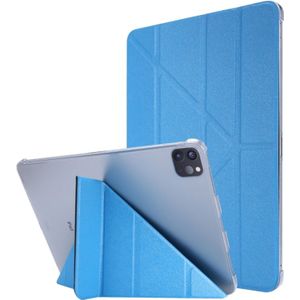 Voor iPad Pro 12.9 (2020) Silk Texture Horizontal Deformation Flip Leather Case with Three-folding Holder (Light Blue)