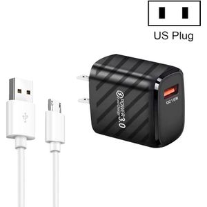 TE-005 QC3.0 18W USB-snellader met 1m 3A USB naar micro-USB-kabel  US-stekker