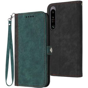 Voor Sony Xperia 1 IV Side Buckle Double Fold Hand Strap Leather Phone Case (Donkergroen)