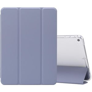 Voor iPad mini (2019) / mini 4 3-vouwend elektrisch geperste huidtextuur Horizontale flip schokbestendige transparante TPU + PU lederen hoes met houder & penslot & slaap / wake-up functie(Baby Blue)