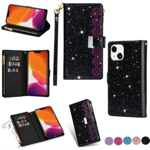 Voor iPhone 14 Multi-kaartsleuven Laser Carving Glitter Zipper Leather Case