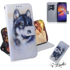 Voor Motorola Moto E6 Play Combined Pattern Magnetic Attraction Horizontal Flip Leather Case  Support Holder & Card Slot & Wallet(White Wolf)