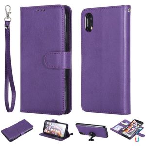 Voor iPhone XR Solid Color Horizontal Flip Protective Case met Holder & Card Slots & Wallet & Photo Frame & Lanyard(Purple)