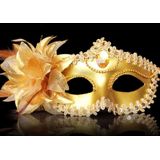 Halloween maskerade partij dans Plating kant bloem Feather Veneti prinses masker (goud)