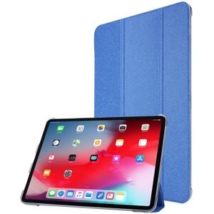Voor iPad Pro 12.9 (2020) TPU Silk Texture Driekeer horizontaal flip lederen hoes met houder (blauw)