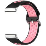 Voor Fitbit Versa 4 tweekleurige geperforeerde ademende siliconen horlogeband (zwart + roze)