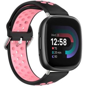 Voor Fitbit Versa 4 tweekleurige geperforeerde ademende siliconen horlogeband (zwart + roze)