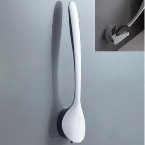 Toilet Borstel Household Toilet Dead Corner Silicone Brush Wall-Mounted Cleaning Kit (Zwart)