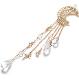 Mode elegante vrouwen Lady maan Rhinestone Crystal kwast lange keten kralen Dangle haarspeld Hair clip haar juwelen (zilver)