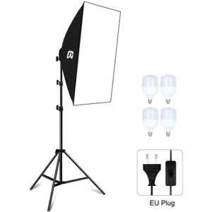 PULUZ 50x70cm Studio Softbox + 1.6m Statief Mount + 4 x E27 30W 5700K Wit Licht LED Gloeilamp Fotografie Verlichting Kit (EU Plug)