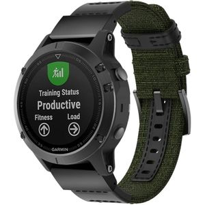 Canvas en lederen polsband horlogeband voor Garmin Fenix5 Plus  polsband grootte: 150 + 110mm (Army Green)