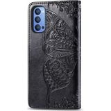 Voor OPPO Reno 4 4G Butterfly Love Flower Embossed Horizontale Flip Lederen Case met beugel / kaartslot / Portemonnee / Lanyard(Zwart)