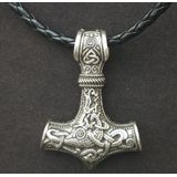 Mjolnir hanger Viking beschermende talisman hamer ketting (pistool zwart lederen koord)
