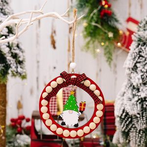 Houten krans kerstboom hanger rond kralen kerstversiering benodigdheden