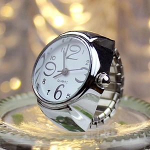 2st L04 2018 Dial Quartz analoog horloge Creative staal Cool elastische Quartz vinger Ring horloge mannen Women(White)
