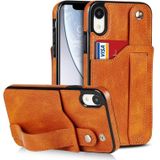 Crazy Horse Texture Schokbestendige TPU + PU lederen tas met kaartsleuf & polsbandhouder voor iPhone XR