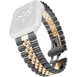 Vijf kralen roestvrijstalen vervanging horlogebanden voor Apple Watch Series 6 & SE & 5 & 4 40mm / 3 & 2 & 1 38mm (zwart + rose goud)