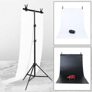 70x200cm T-Vorm FotoStudio Achtergrond Ondersteuning Steun Achtergrond Crossbar Bracket Kit met 70x140cm zwart / wit achtergronden