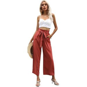 Vrouwen Mode Mode High-Taille Effen Kleur Bebouwde Broek Casual Flared Broek (kleur: Mahonie Kleur Maat: XL)