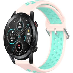 For Honor Magic Watch2 42 mm 20 mm geperforeerde ademende sport siliconen horlogeband (roze + watereend)