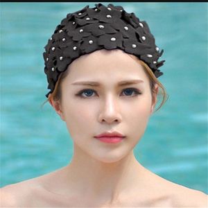 Pearl Driedimensionale Handgemaakte Flower Swimming Cap voor vrouwen (Zwart)