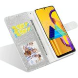 Voor Samsung Galaxy A71 Glitter Poeder Vlinder Lederen Telefoonhoes (Zilver)