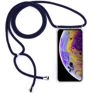 Vierhoek anti-val transparante TPU mobiele telefoon geval met Lanyard voor iPhone X/XS (donkerblauw)