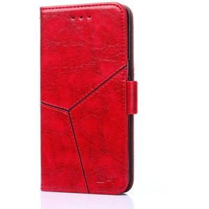 Voor OnePlus 7T Geometrische stiksels horizontale flip TPU + PU lederen hoes met houder & kaartslots & portemonnee(rood)