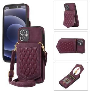 Voor iPhone 12 mini Rhombic Texture RFID-telefoonhoes met Lanyard & Mirror