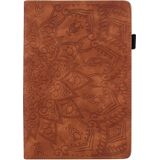 For iPad 10.2 inch 2019 Calf Pattern Double Folding Design Embossed Leather Case with Holder & Card Slots & Pen Slot & Elastic Band(Brown)