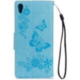 Voor Sony Xperia XA1 Pressed Bloemens vlinder patroon horizontaal Flip lederen hoesje met houder & opbergruimte voor pinpassen & portemonnee(blauw)