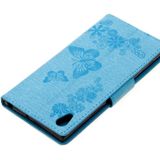 Voor Sony Xperia XA1 Pressed Bloemens vlinder patroon horizontaal Flip lederen hoesje met houder & opbergruimte voor pinpassen & portemonnee(blauw)